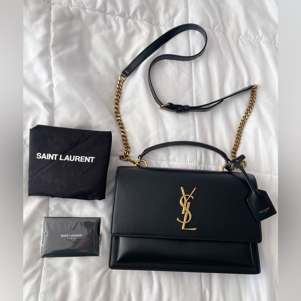 ⭐️Authentic Saint Laurent YSL Medium Sunset Top Handle Black and Gold Handbag ⭐️ - Picture 15 of 15